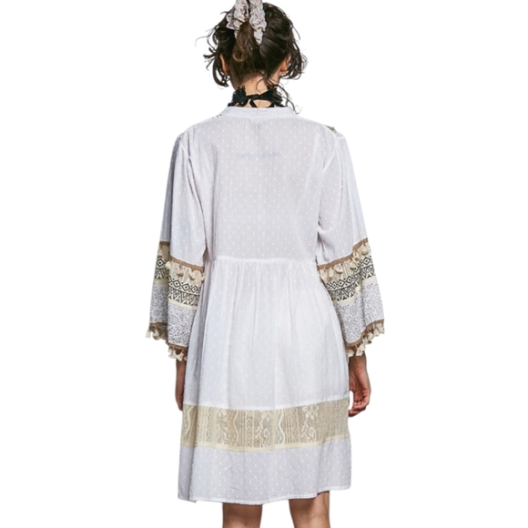 NS27. POL BOHEMIAN TASSELS NEUTRAL COTTON DRESS - Picture 4 of 4